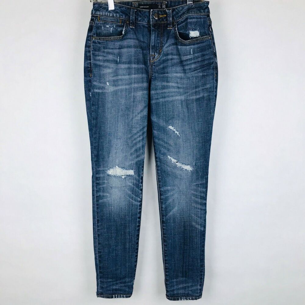 Karen Millen Jeans Women Size 2 Blue Distressed Skinny